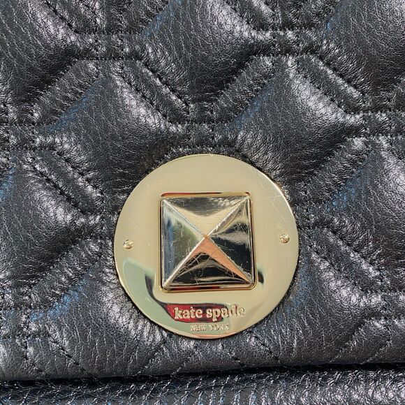 Kate Spade Quilted Leather Crossbody Purse Bag Chain Strap Black Small Shoulder - Picture 4 of 16